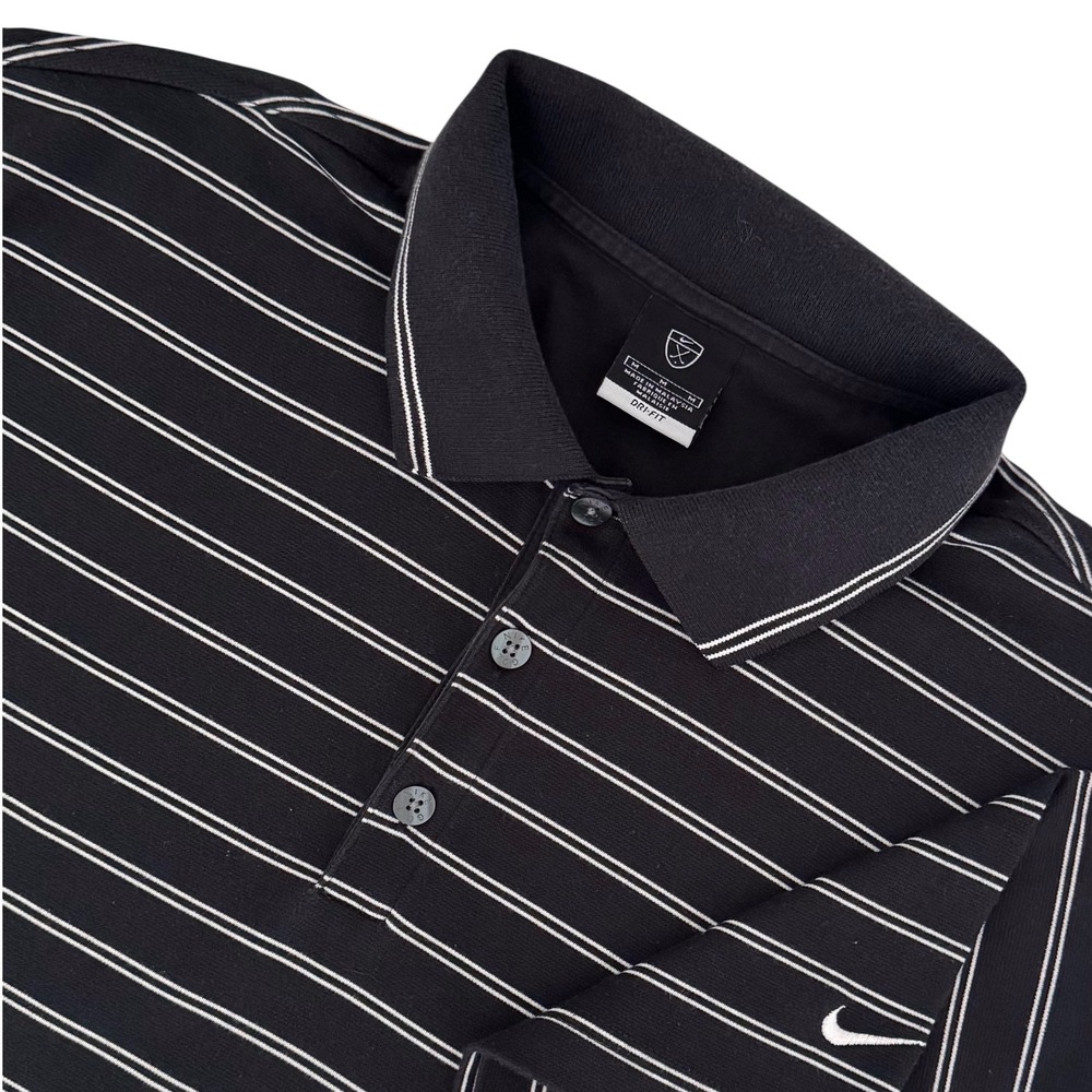 Nike‎ Golf Mens Dri-FIT Striped Polo Shirt Black White Short Sleeve Size MEDIUM
